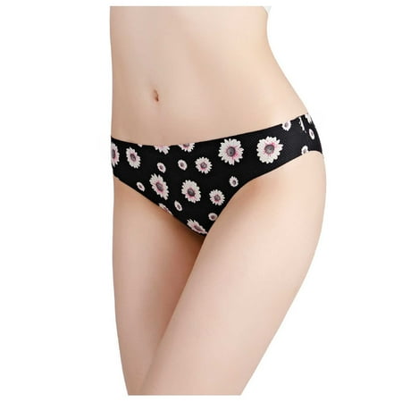 

Womens Underpants Sexy Low-Rise Briefs Silky Floral Panties Seamless Breathable Underbrief Solid Comfy Pants