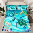 thumbnail image 2 of Sea Turtle Bed Sheets Set Coastal Sheet Set Twin,Nautical Sea Animal Sheets Jellyfish Flat Fitted Sheet Ocean Reptile Room Decor, 2 of 4