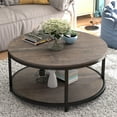 thumbnail image 1 of NSdirect Table Basse Ronde en Bois Rustique avec Étagère Ouverte de Rangement, Noyer Clair, 1 of 2