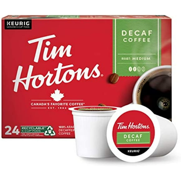 Tim Hortons Decaf Medium Roast Coffee, Single-Serve K-Cup Pods Compatible With Keurig Brewers, 96Ct K-Cups, Red