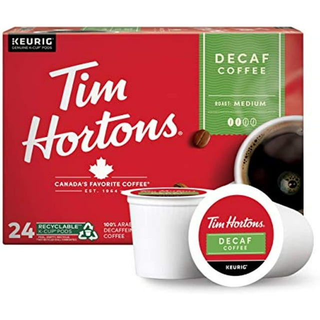 Tim Hortons Decaf Medium Roast Coffee, Single-Serve K-Cup Pods Compatible With Keurig Brewers, 96Ct K-Cups, Red