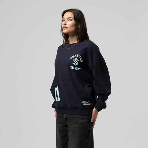 Women's Mitchell & Ness Deep Sea Blue Seattle Kraken Vintage Crewneck Sweatshirt