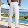 thumbnail image 4 of ‌Men's Linen Pants Lightweight Drawstring Elastic Waist Pockets Loose Fit Straight Legs Summer Beach Yoga,XL, 4 of 5