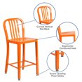 thumbnail image 2 of 24'' High Orange Metal Indoor-Outdoor Counter Height Stool with Vertical Slat Back, 2 of 9