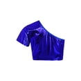 thumbnail image 2 of Haitryli Kids Girls Hip Hop Dance Tops One Shoulder Crop Tank Girls Shiny Metallic T Shirt Rave Tee Blue 15-16, 2 of 7