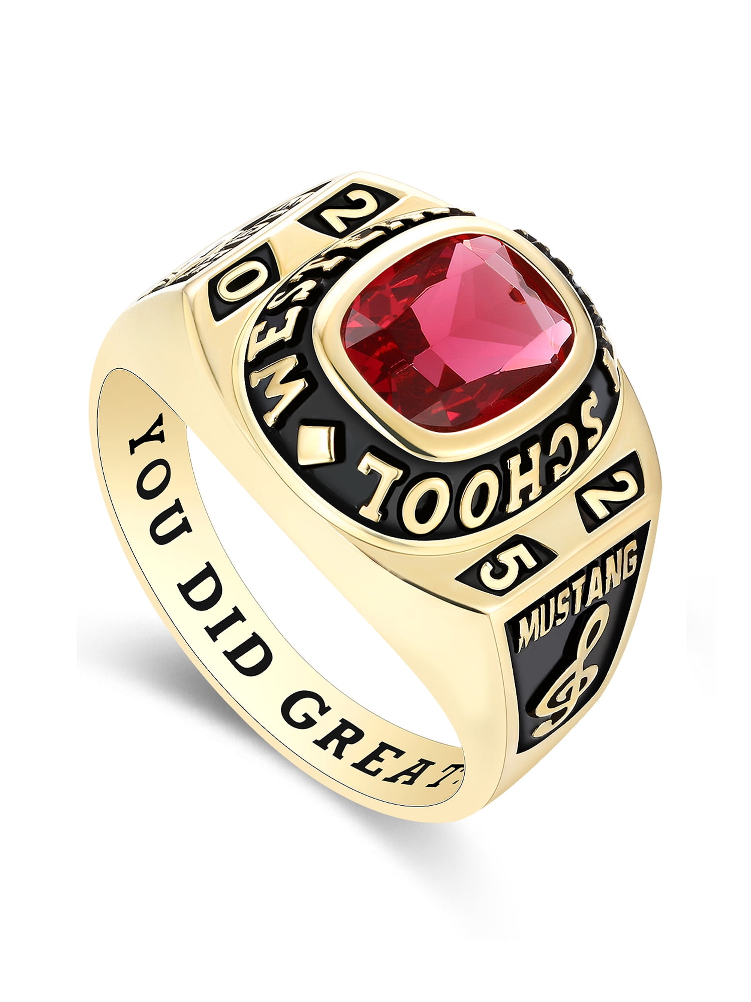 Mementos USA Personalized 10kt Yellow Gold Class Ring for Men High School and College-Honor