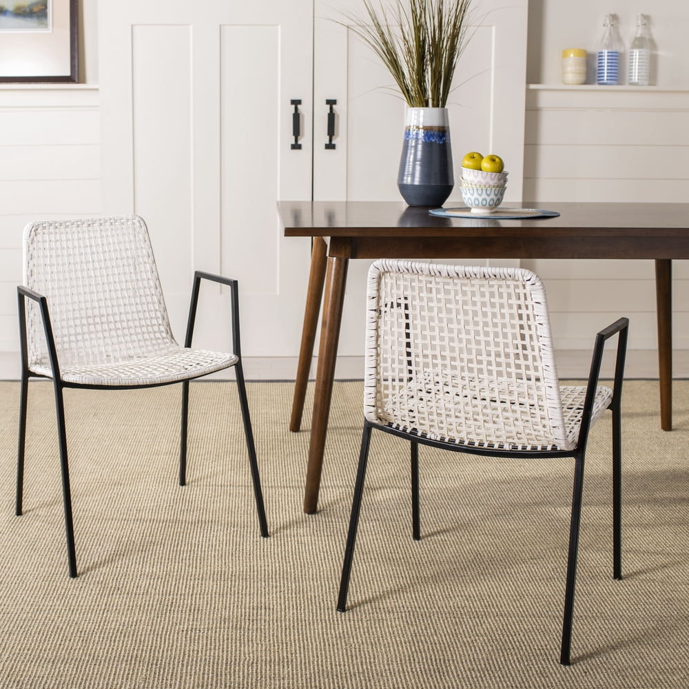 Safavieh Wynona Modern Glam Leather Woven Dining Chair, Set of 2