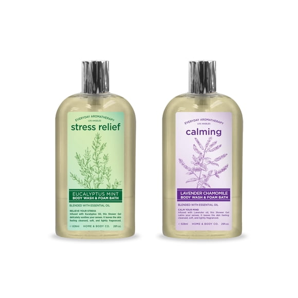 Dúo de gel de baño con aromaterapia para todos los días | Eucalipto Menta y Lavanda Manzanilla | Paquete de 2 de 28 oz | Empresa de hogar y carrocería