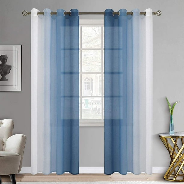 Ombre Sheer Curtains Faux Linen Grommet Light Filtering Semi Grant Window Curtain Pair For Bedroom Living Room Set Of 2 Panels Each 52 X 72 Inch Navy Blue Com Ombre Sheer Curtains Faux Linen Grommet, Light Filtering Semi Sheer Curtains