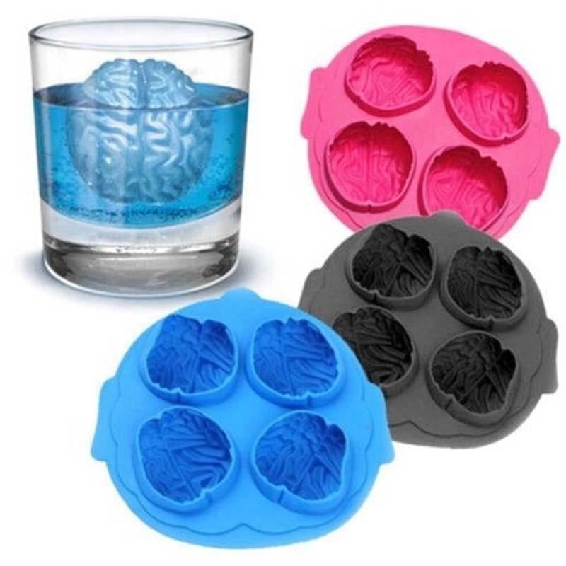 3D Brain Shape Ice Cube Mold Maker Bar Party Silicone Tray Halloween Mold QK 