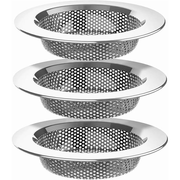 Sink Strainer Basket (3 Pack) – Stainless Steel Kitchen Drain Strainer, Anti-Clog Sink Drain Catcher, Rustproof, Fits 4.4” Standard Sink