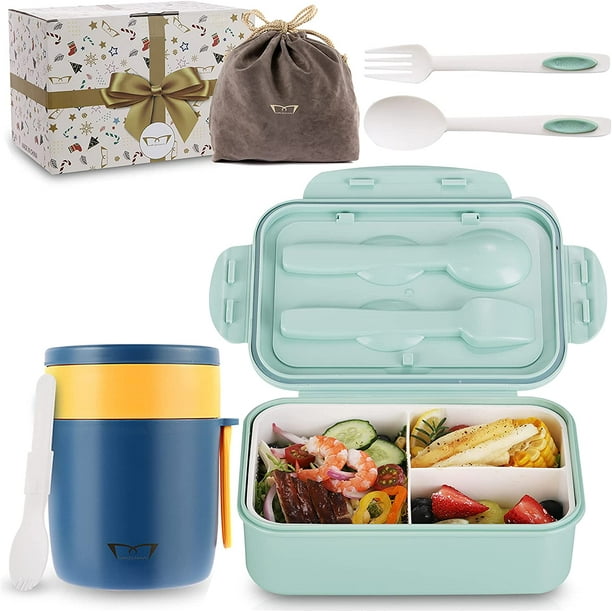 Mr.Dakai Premium Bento Lunch Box for Kids & Adults with Soup Container  Insulated Food Jar, 3 Compartments Lunch Box Containers and Bag/Utensil  Set