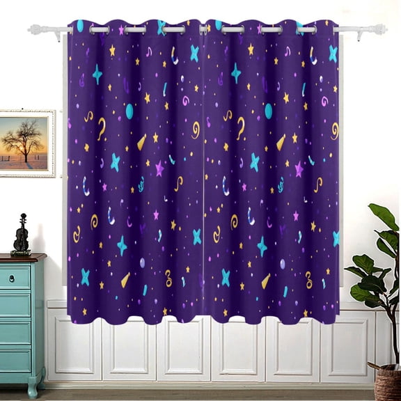 Purple Stars Pattern Thermal Blackout Curtains 63x55 Inch 2 Panels Grommet Window Drapes for Bedroom Living Room