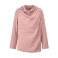 thumbnail image 3 of Women Long Sleeve Shirts Plus Size Cowl Neck Tops Plain Linen Slouchy Casual Loose Pullover Spring Fashion Blouse, 3 of 5