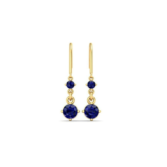 Pure Elegance 925 Sterling Silver 14K Rose Gold Over Blue Sapphire Birthstone Hook French Fish Ear Wire Dangle Earrings for Women