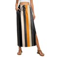thumbnail image 2 of High Waisted Striped Maxi Skirt, Casual Flowy Side Slit Long Skirt with Pockets, Elastic Waist Drawstring Summer Beach Bottoms, 2 of 6