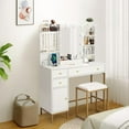 thumbnail image 6 of Ataucjin Vanity Desk with Mirror,Vanity Makeup Table with Chair & Charging Station, Dressing Table with Drawers & Storage Shelves,3 Lighting Modes,Vanity Table Set for Bedroom Dressing Room, 6 of 9