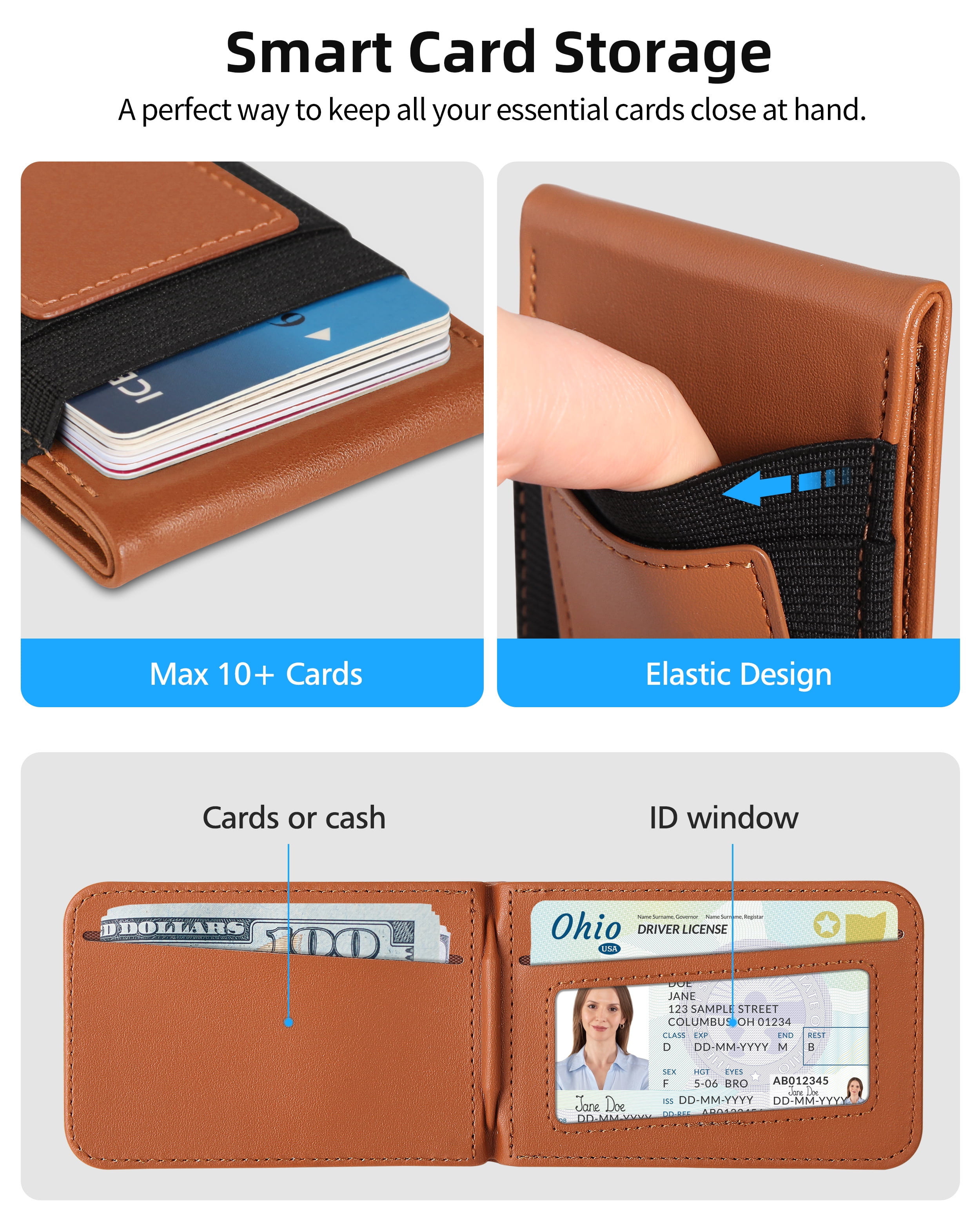 ExtreLife Magnetic Phone Wallet Stand, Magnetic Card Holder Compatible for iPhone 17/16/15/14/13/12 Series, Genuine Leather, RFID Blocking, Fits 9 Cards