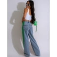 thumbnail image 6 of Women'S Patchwork High Waist Wide Leg Jeans Color Block Denim Straight Leg Trendy Trousers Blue Denim & Green XL, 6 of 7