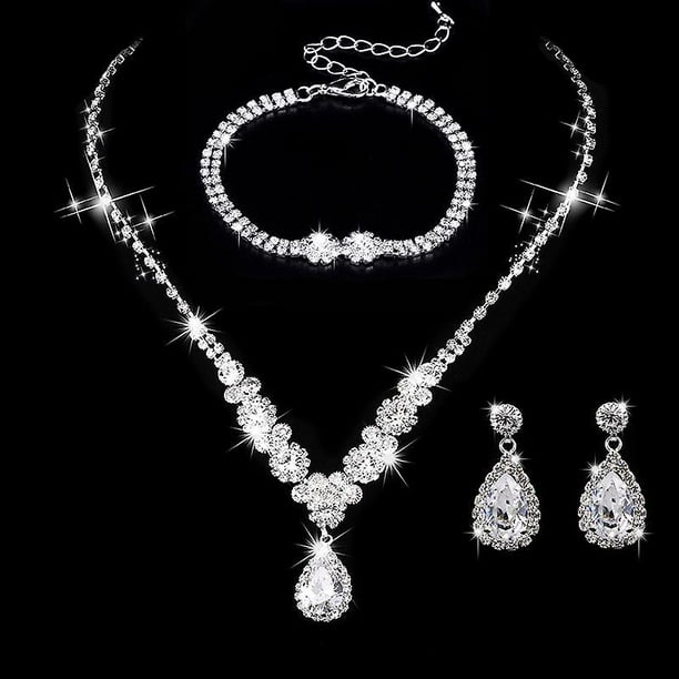 Conjuntos de joyas de diamantes de imitación de cristal para dama de honor nupcial de boda, gargantilla llamativa, collar, pendientes colgantes, conjuntos para fiesta de boda y graduación