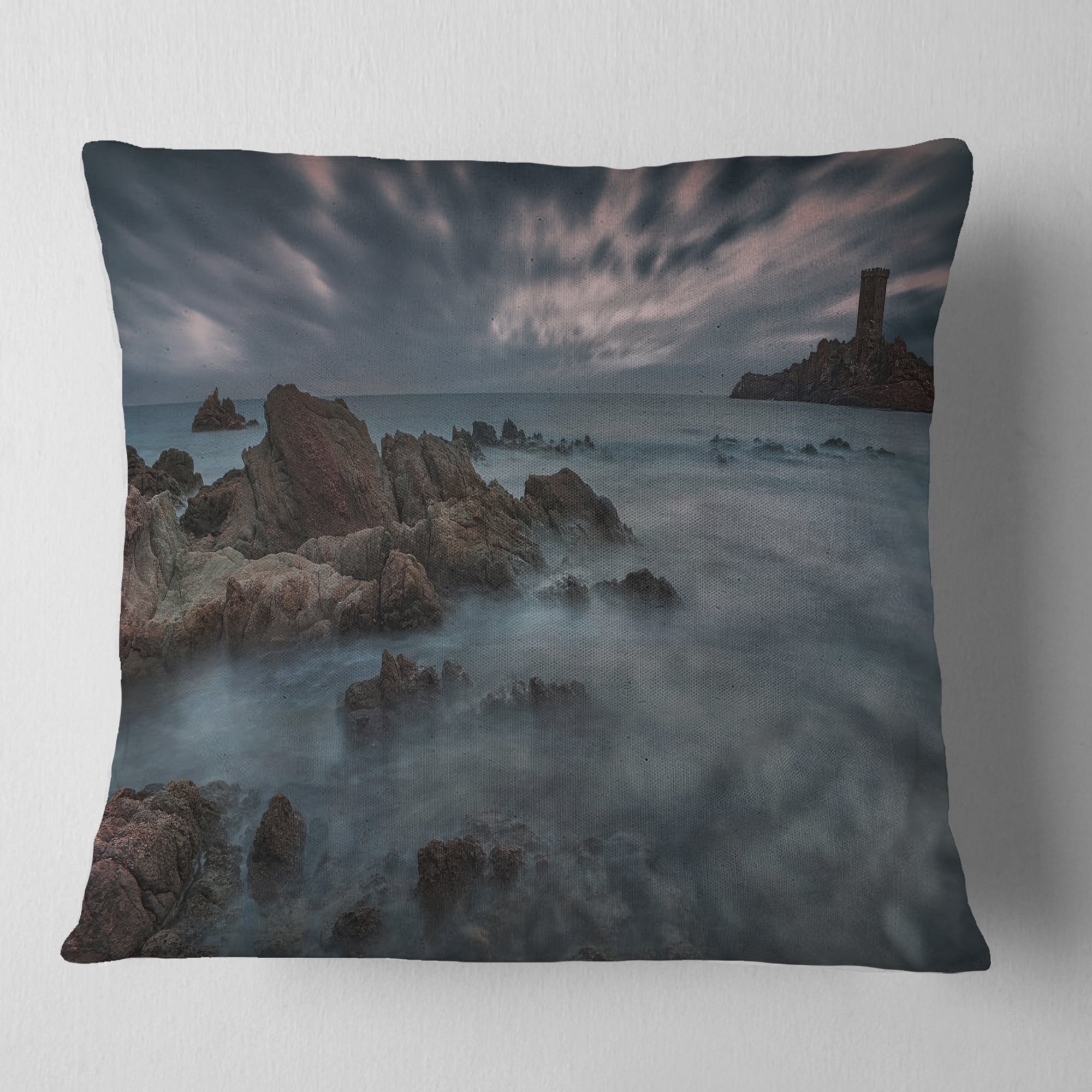 Designart French Riviera Coastline - Landscape Photography Throw Pillow - 16x16