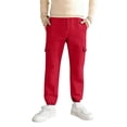 thumbnail image 4 of LpwkSSA Men's Linen Cargo Pants Lightweight Elastic Waist Drawstring Hiking Pants Solid Color Loose Casual Pants With Multi Pocket Red 12 Years, 4 of 9