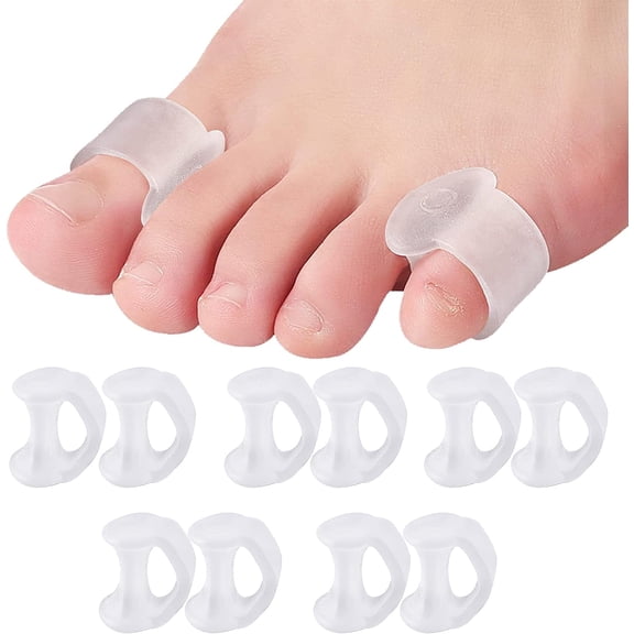 10pcs Gel Toe Separators for Overlapping Toes Thumb Tail Finger Ring Nursing Pad Split Toe Corrector Fixator,Toe Bunion Spreaders Straightener for Women and Men, (Transparent)