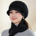 thumbnail image 2 of UTSJKR Winter Hats for Women Windproof Ear Protection Fleece Beret Hat Chunky Knitted Scarf 2 Piece Sets Outdoor Cold Weather Black, 2 of 7