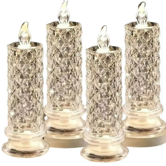 Set Of 4 Led Crystal Candle Lights With Rose Design For Home Decoration Battery Operated Flameless Tea Lights For Tabletop Display