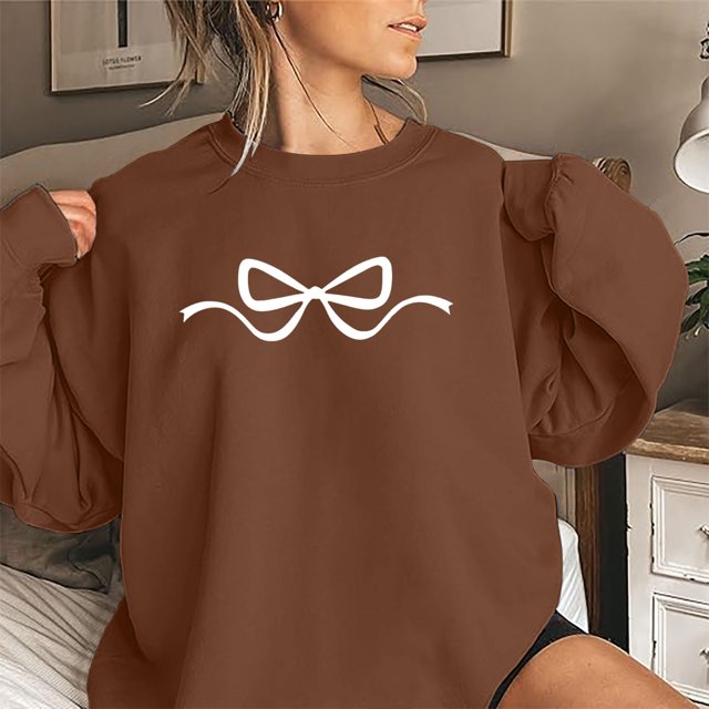 IMENGL Chandail à Imprimé Nœud, Chemise Esthétique Fille Propre, Brun TG, Taille M-2TG