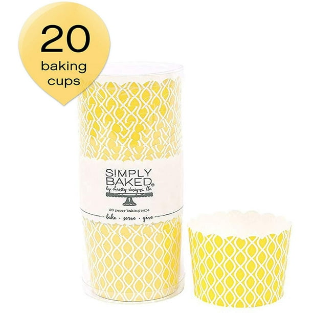 Simply Baked Large Paper Baking Cups Yellow Wave 20Pack Disposable and
