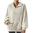 thumbnail image 1 of Bowake Chandails en Molleton en Polaire Duveteuse pour Femmes, Col à Revers, Manches Longues, Pull avec Poche, 1 of 7