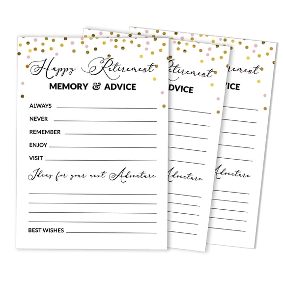 Inkdotpot Pack Of 50 Confetti Advice & Wishes For Retirement Party, Game Activity For Retirement Party Celebration, Guestbook Alternative 5X7 inches