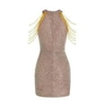 thumbnail image 4 of WILLBEST Robe Moulante à Paillettes pour Femme, Couleur Unie, Mode, Col, Aguichant, à Franges, pour Soirée, 4 of 4