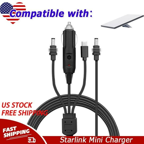 100W  USB C 12-24V Lighter Plug and DC Male Power Cable Cord Compatible with Starlink Mini