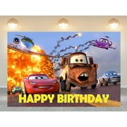 Cars McQueen Cartoon Theme Birthday Flag Background Banner Children's Party Decoration supplies Photography Photo Prop ,70.8x43.3inch.