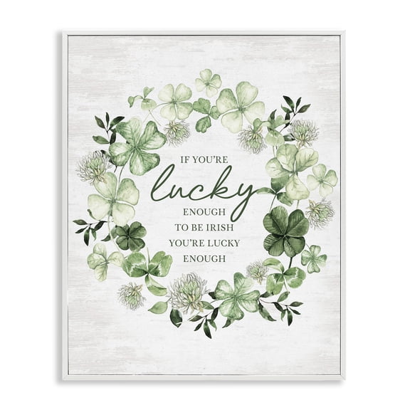 Stupell Industries Farmhouse Irish is Lucky Enough Wreath White Framed Giclee Art, 16 x 20, by Lettered and Lined