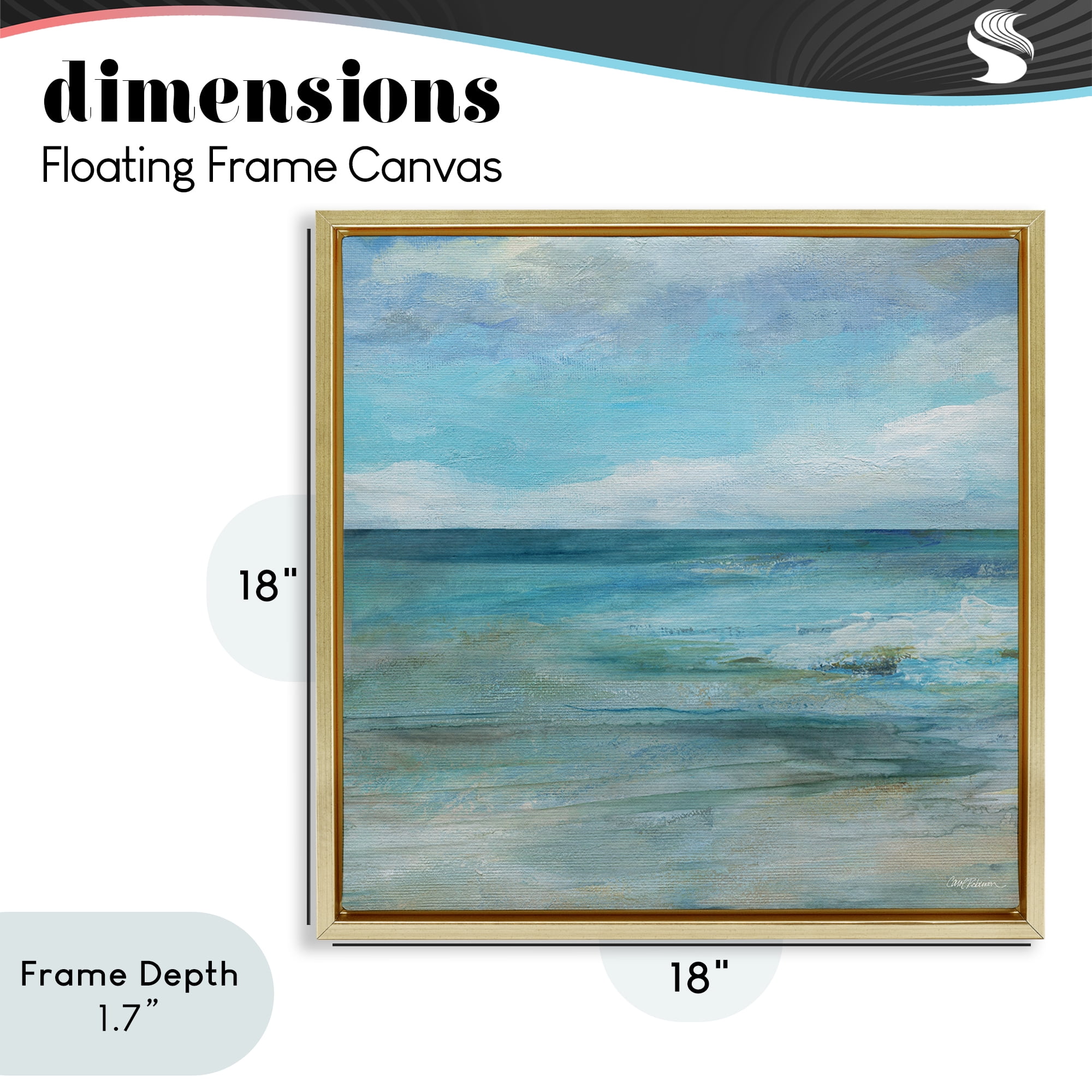 Stupell Industries Aqua Ocean Horizon Abstract Gold Framed Floater Canvas Wall Art, design by Carol Robinson