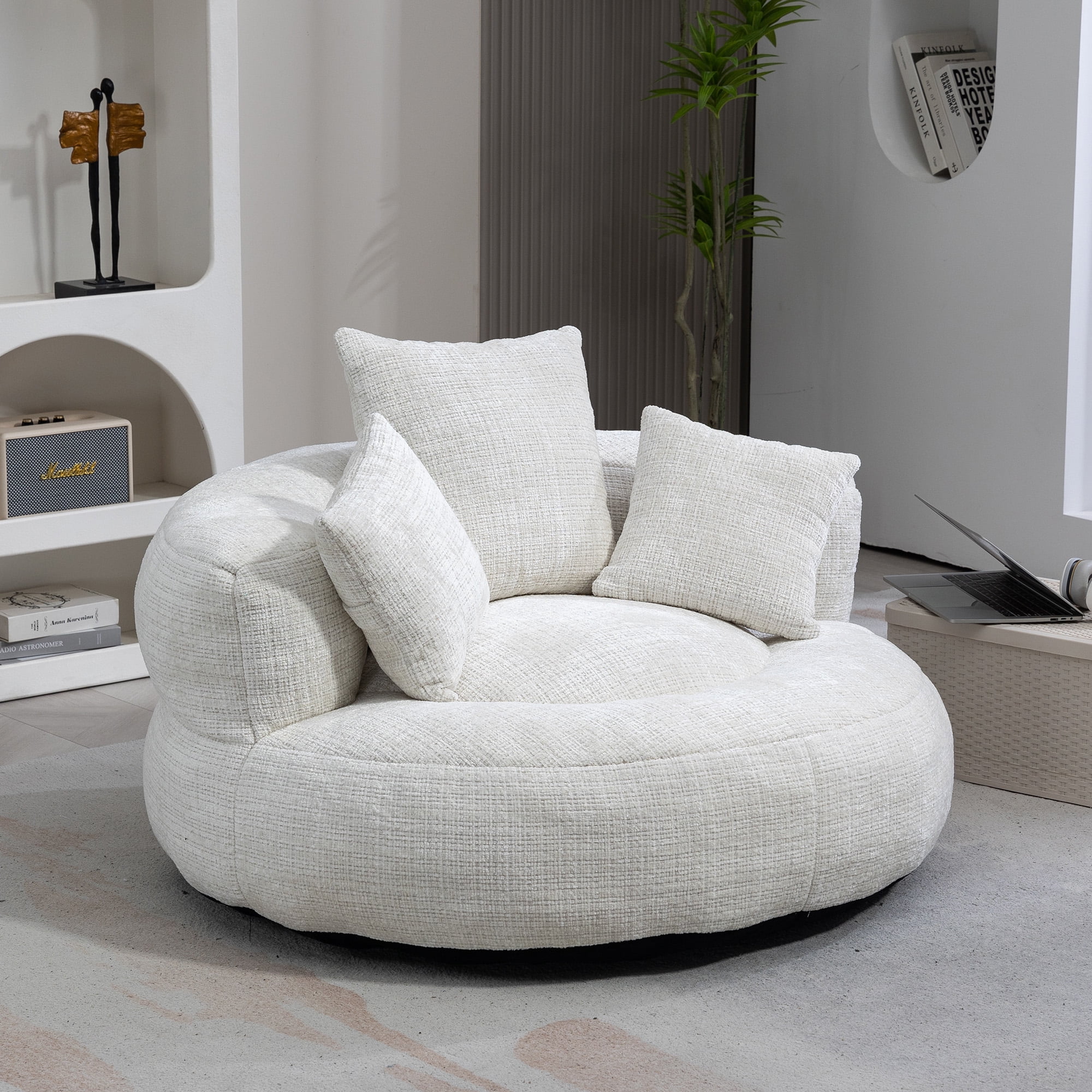 42.5''W Chenille Bean Bag Chairs, Chenille Soft Lazy Sofa Chair, Bean Bag Chair For Adults & Kids To Gaming,Reading,And Watching TV,Living Room, Bedroom,Office Room(Beige)