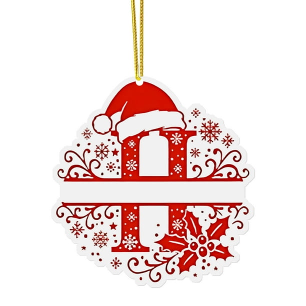 Adornos Navideños para Árbol, Monogramas Decorativos Acrílicos 2D con Gorro de Papá Noel, 26 Letras, Adornos Colgantes para Manualidades, Decoración Navideña Del Hogar.