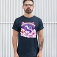 thumbnail image 3 of Tee Hunt Pug Riding a Unicorn in Clouds T-shirt Space Rainbow Trippy Donuts Men's Tee, Navy Blue, Small, 3 of 5