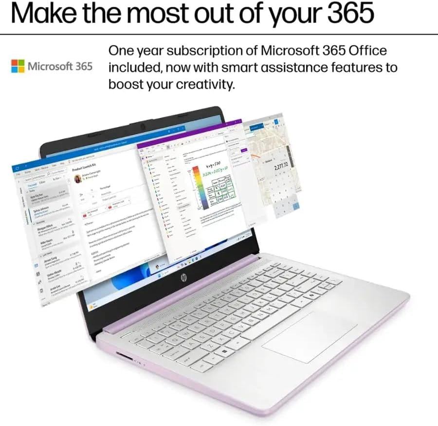 HP Student Business Laptop Computer - w/1 Year Office 365, 8GB RAM, 128GB UFS & 256GB Extend Micro SD & 1TB Cloud, Intel 4-Core Processor, HD Display, Windows 11 Pro(Honey Lavender)