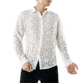 thumbnail image 5 of Men Shirts Pure Color Fashion Full Lace Club Hollow Long Sleeves Lapel Shirt, 5 of 7