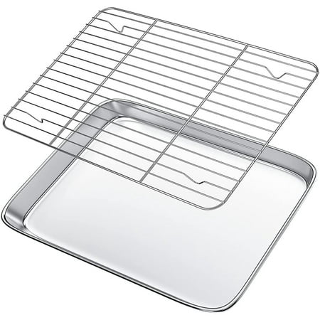 

Oven Tray and Rack Set Stainless Steel Baking Pan with Cooling Rack 9 x 7 x 1inch Dishwasher Safe Baking Sheet Anti-rust Sturdy & Heavy