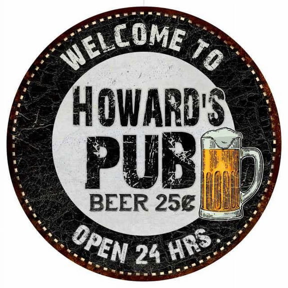 Howard's Pub 14" Round Metal Sign Beer Bar Black Wall Decor Gift 100140039292