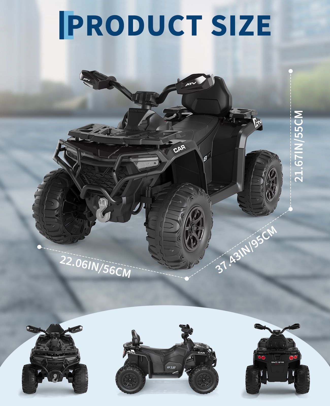 Roromall 12V Kids Ride on ATV Car w/Parent Remote Control, Spring Suspension, LED Lights, USB, Music, Volume Control, Off-Road 4 Wheeler w/LED Flag for Boys & Girls Ages 3+