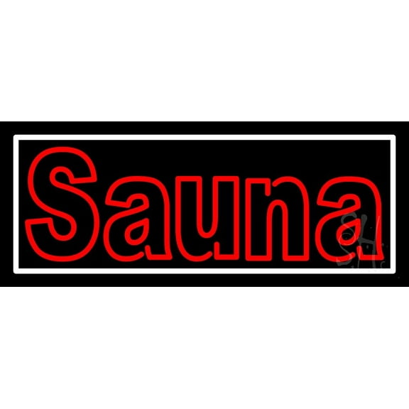 Double Stroke Red Sauna LED Neon Sign 13 x 32 - inches, Black Square Cut Acrylic Backing, with Dimmer - Bright and Premium built indoor LED Neon Sign for Spa interior decor and storefront.
