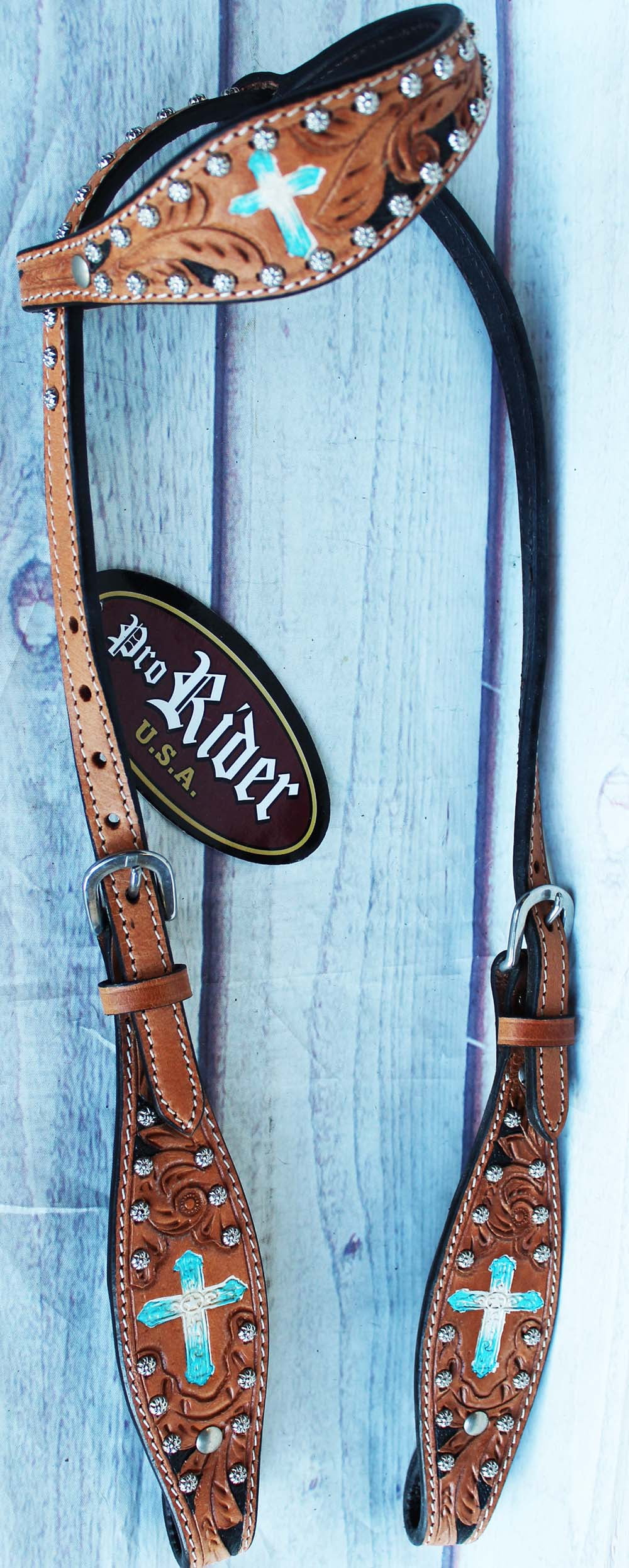 Horse Tack Bridle Western Leather Headstall Turquoise 8045HA