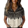 thumbnail image 2 of Bovemsi Women Cotton Shirt Printed Fashion Down Shirts Casual Tops Short Sleeve Blouse, Beige Women's Summer Shirts, 5XL, 2 of 4