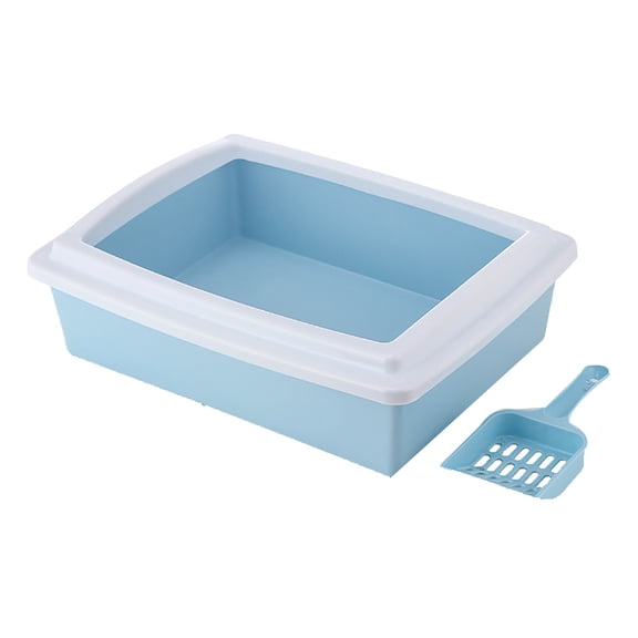 opvise Rectangle Semi-Closed Anti-Splash Pet Cat Litter Box Case Toilet Tray with Scoop